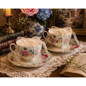 Grace's Teaware Floral Teacup & Saucer Gift Set – Set of 2 New